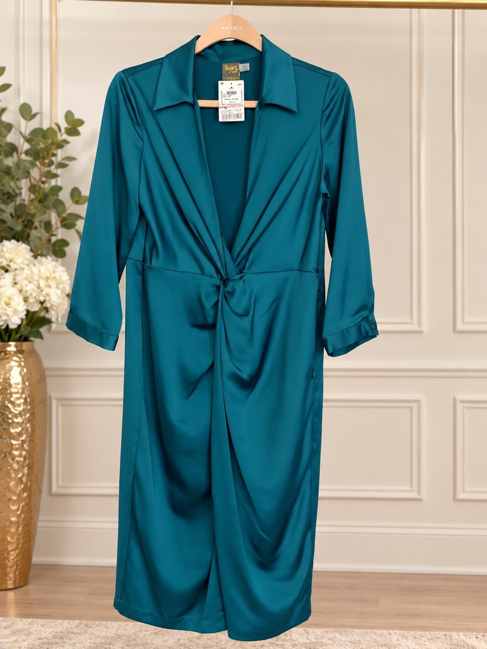 Taylor Petite Teal Wrap Dress Size 10P NWT